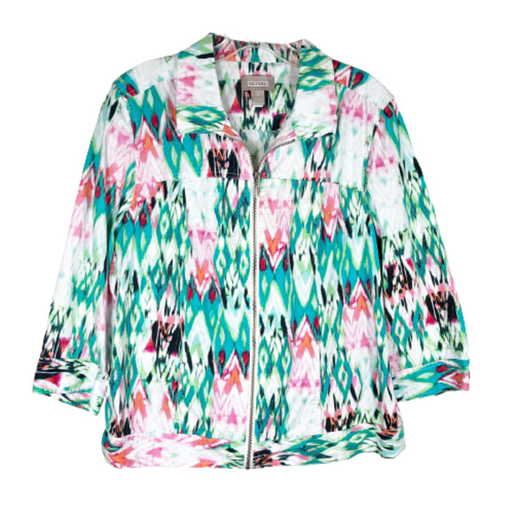 Chicos 2 Womens Large Jacket Zip Up Green Pink Vibrant‎ Pockets Lightweight 1151 - Picture 1 of 7